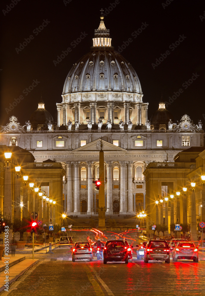 Rome - st. Peters basilica and street at night