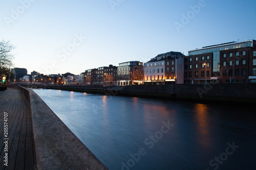 Liffey river promenade in the early morning. Dublin, Ireland.