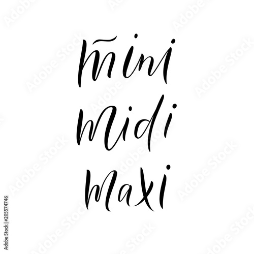 Vector words mini midi maxi for clothes