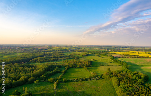 aerial view of meadows and field in mecklenburg western pomerania