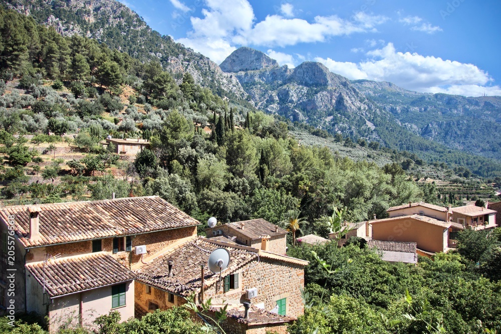 Aerial view of Fornalutx rooftops, Mallorca, Spain