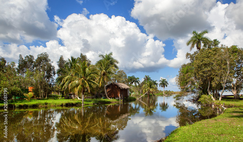 Cuban village on the river, panorama