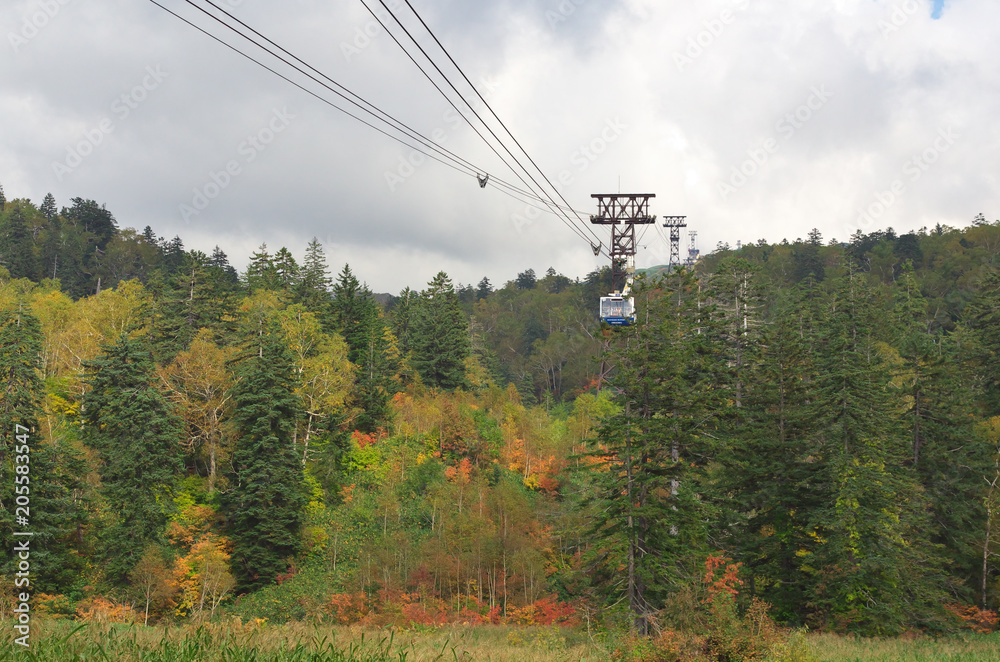 Daisetsuzan Asahidake Ropeway and Fall foliage in Hokkaido, Japan
