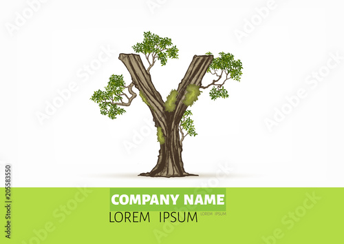 Tree font.Twisted tree  in the shape of letter.Letter A B C vector alphabet with tree. ABC concept type as logo.Eco concept. 