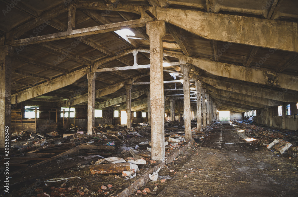 Abandoned, collapsing farm. Russia, Tula region.