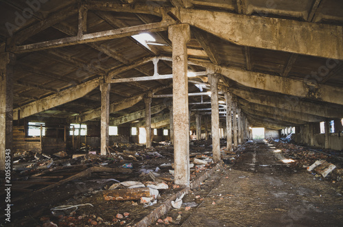 Abandoned, collapsing farm. Russia, Tula region.