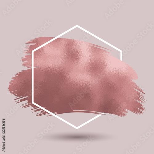 Abstract background with metallic rose gold texture in hexagonal frame Fototapet