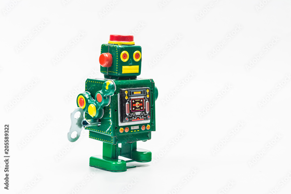 robot tin toy on white background