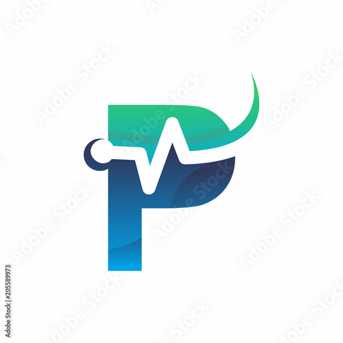 Letter P with Pulse Logo Vector Element Symbol Template