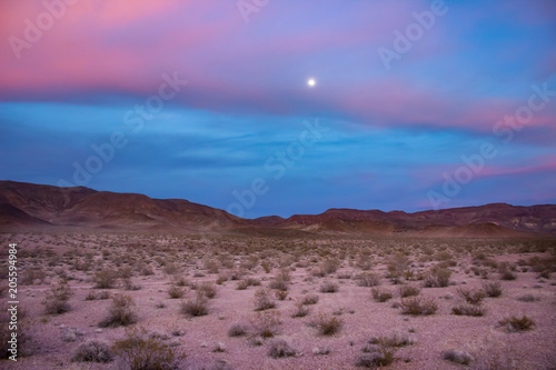 Desert Landscape Road through Sand Dunes at Sunset and Sunrise 