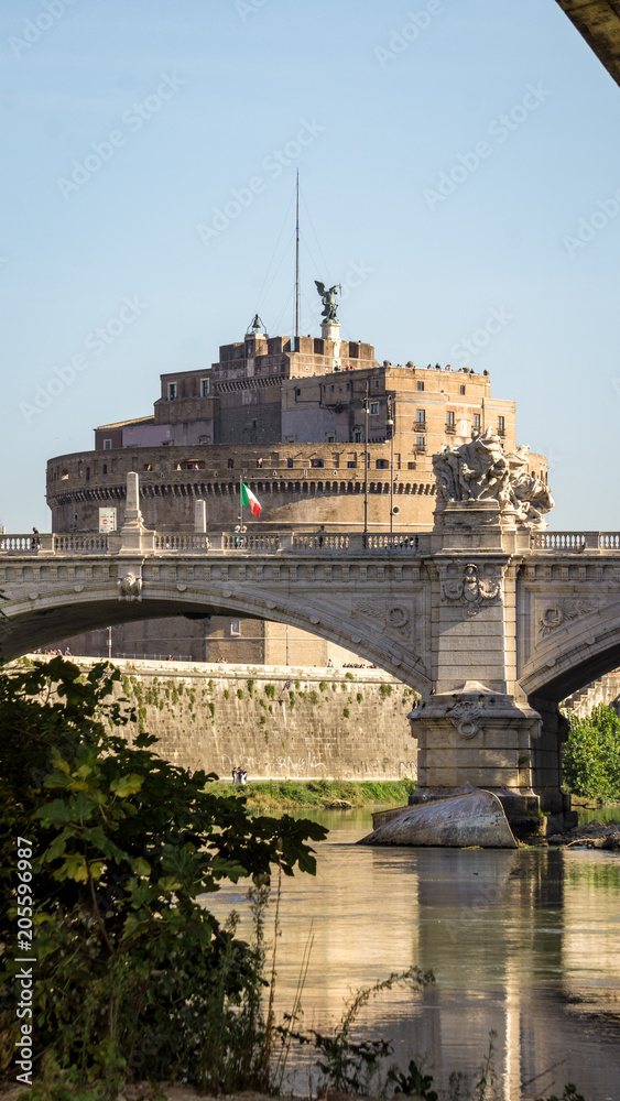 Bridges over the River Tiber with Castel Sant'Angelo in the background, Rome, Italy