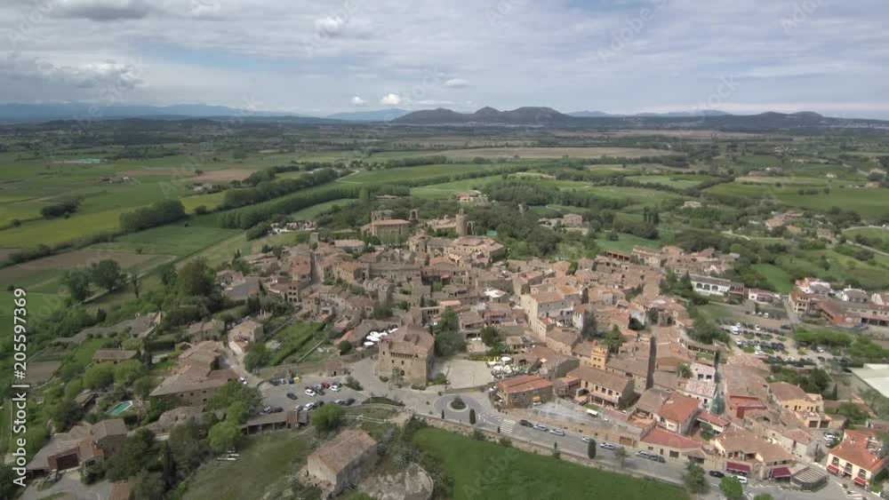Girona. Aerial view in village of Pals. Costa Brava,Catalonia. Spain. 4k Drone Video Girona. Aerial view in village of Pals. Costa Brava,Catalonia. Spain. 4k Drone Video