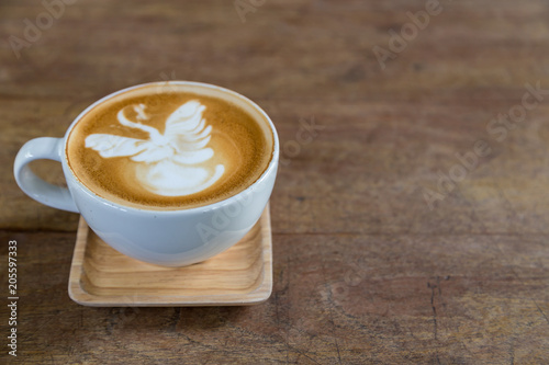 latte coffe on wood table