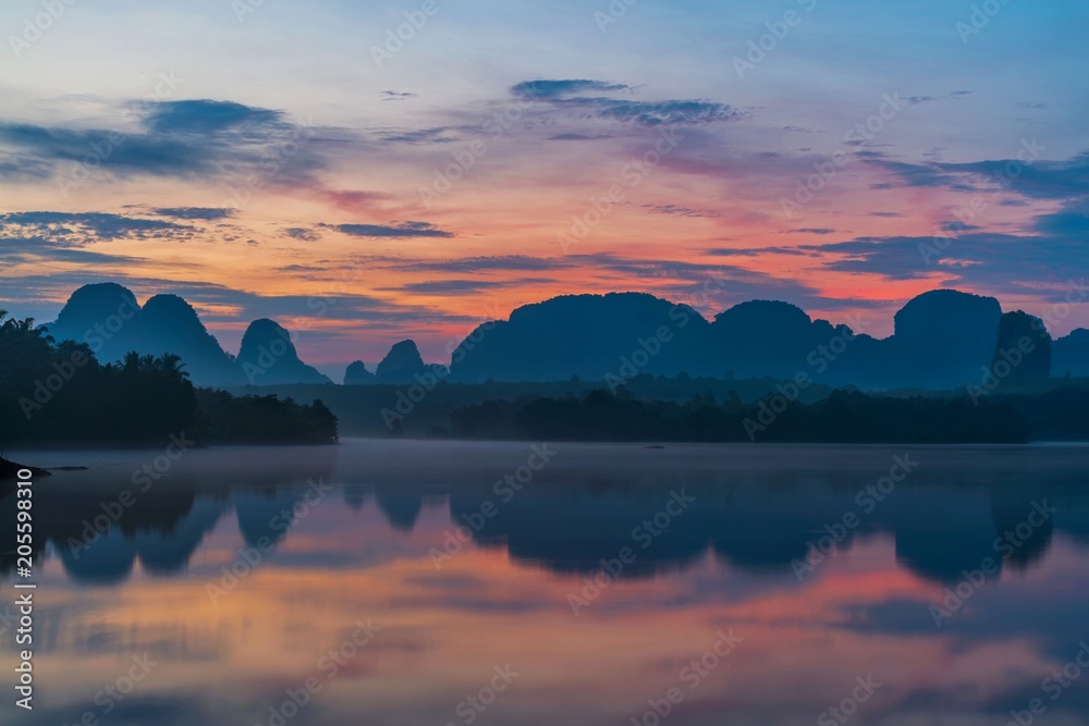 Scenic view of morning sunrise at Nong Thale village , Krabi province, Thailand.