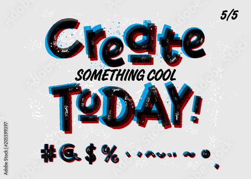 Vector Grunge Font. Double Exposure. Red, Black and Blue Colors. Textured Alphabet and Numbers. Creative Graffiti Style. Urban Script Template. Glitch Effect. Spray Paint. Street Art Background.