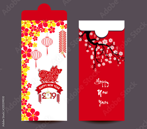 Chinese New Year red envelope flat icon, year of the pig 2019