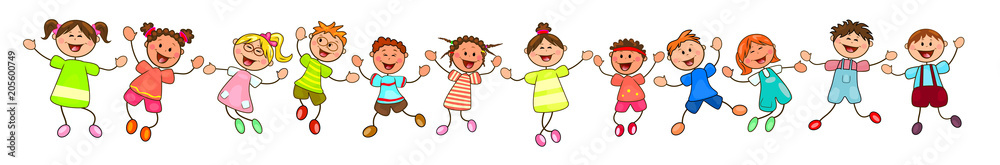 Group of happy, smiling children. Group of cheerful, smiling children on a white background. Cartoon joyful children Group of happy, smiling children. Group of cheerful, smiling children on a white background. Cartoon joyful children