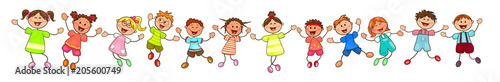 Group of happy, smiling children. Group of cheerful, smiling children on a white background. Cartoon joyful children