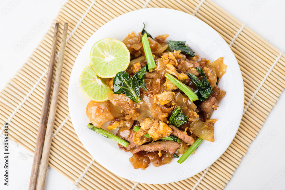 Thai food, stir fried rice noodles in soy sauce (Pad See Ew)