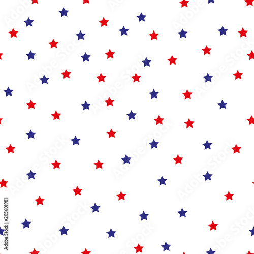 American patriotic stars seamless pattern in bright red  blue and white. Independence day vector background.