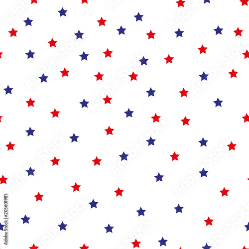 American patriotic stars seamless pattern in bright red, blue and white. Independence day vector background.