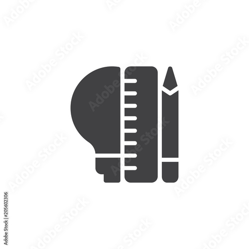Lightbulb with pencil and ruler vector icon. filled flat sign for mobile concept and web design. Design idea solid icon. Symbol, logo illustration. Pixel perfect vector graphics