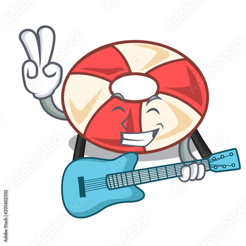 With guitar swim tube mascot cartoon