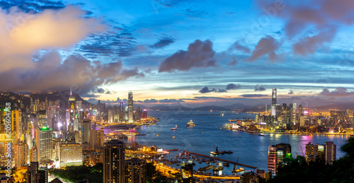 Panorama cityscape skyline at night in Hong Kong