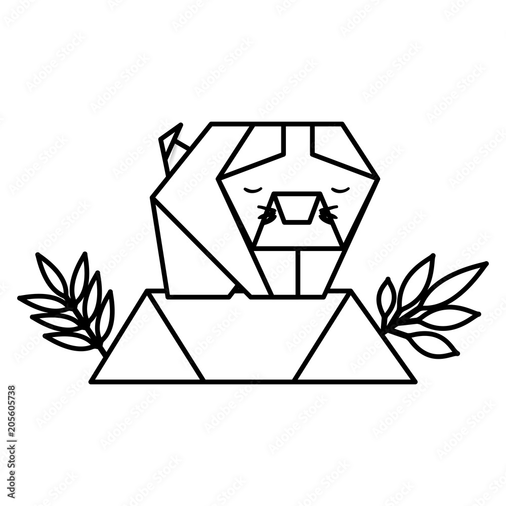 cat origami paper in the field vector illustration design