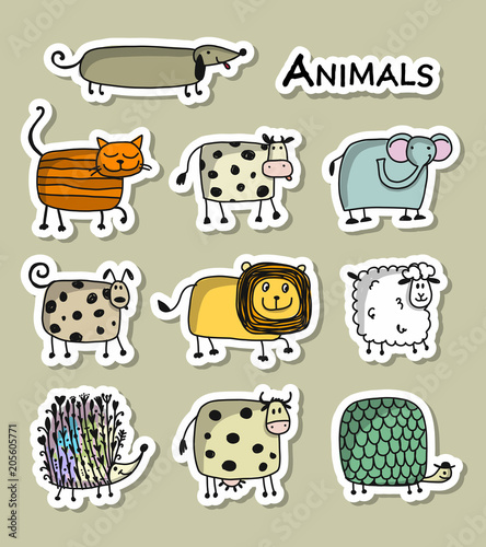 Fototapeta Naklejka Na Ścianę i Meble -  Funny animals, sticker set for your design