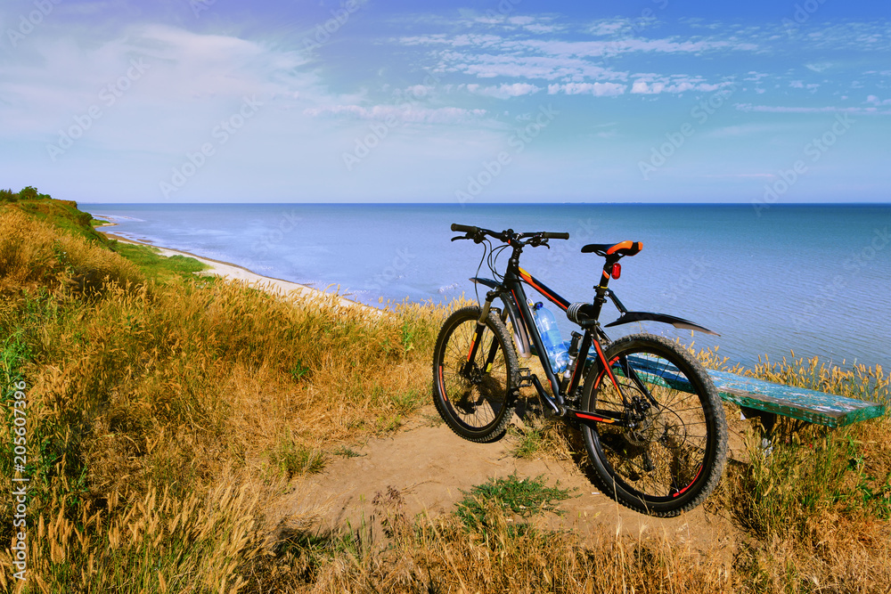 Mountain bicycle by the sea. Russia, Azov Sea, Taganrog Bay