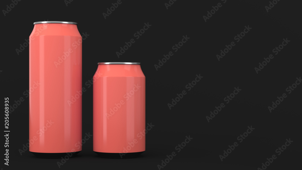 Big and small red soda cans mockup