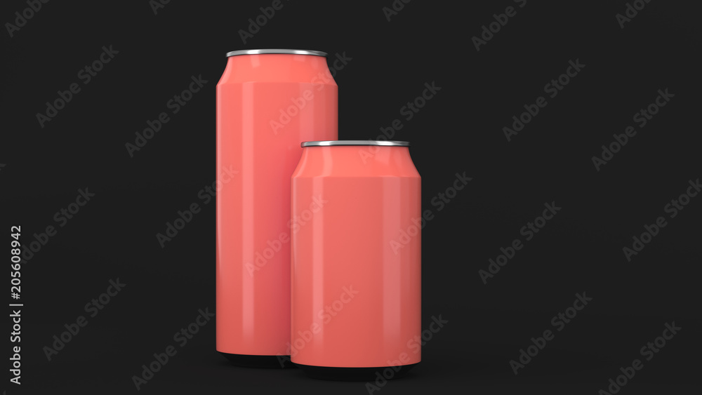 Big and small red soda cans mockup