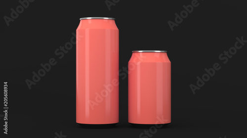 Big and small red soda cans mockup