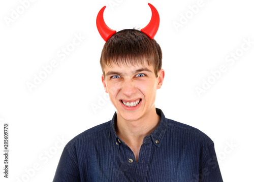 Young Man with Devil Horns photo