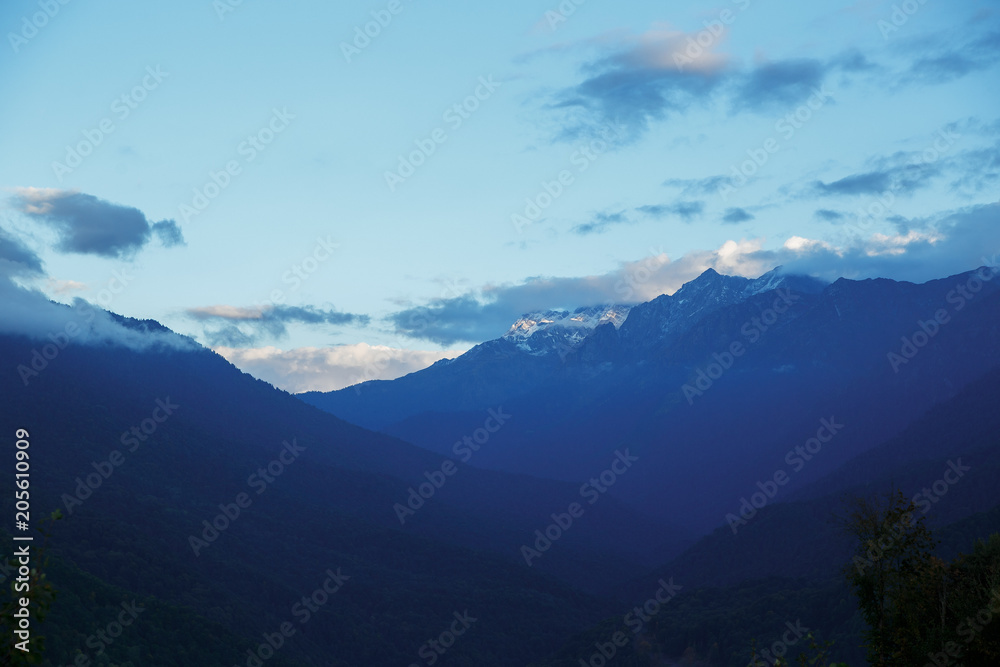 Landscape of mountains with clouds