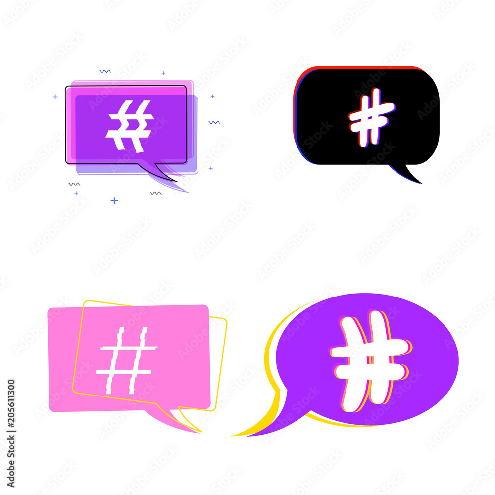 Fototapeta premium Set of Hashtag signs with bubble speeches. Vector illustration.