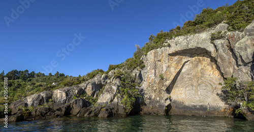 Maori Rock Carvings on Lake Taupo, New Zealand