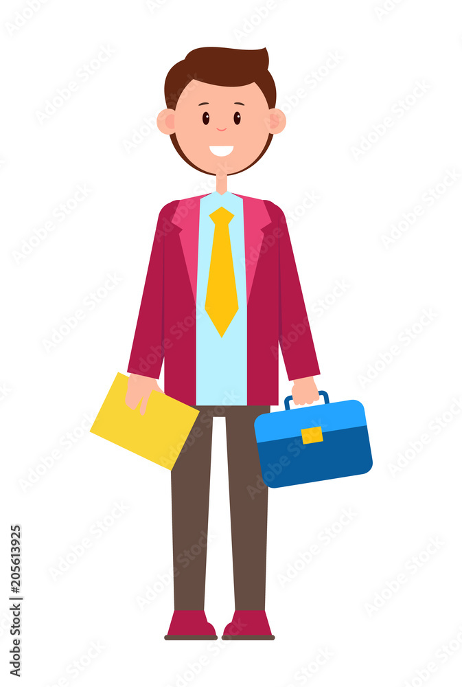 Color Vector Illustration with Happy Man in Suit