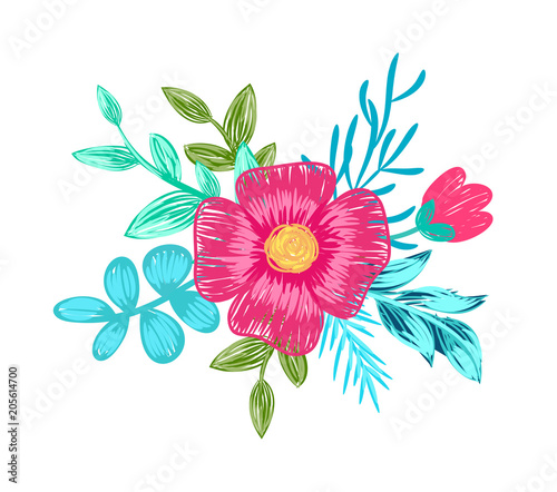 Pink Flower with Branches on Vector Illustration