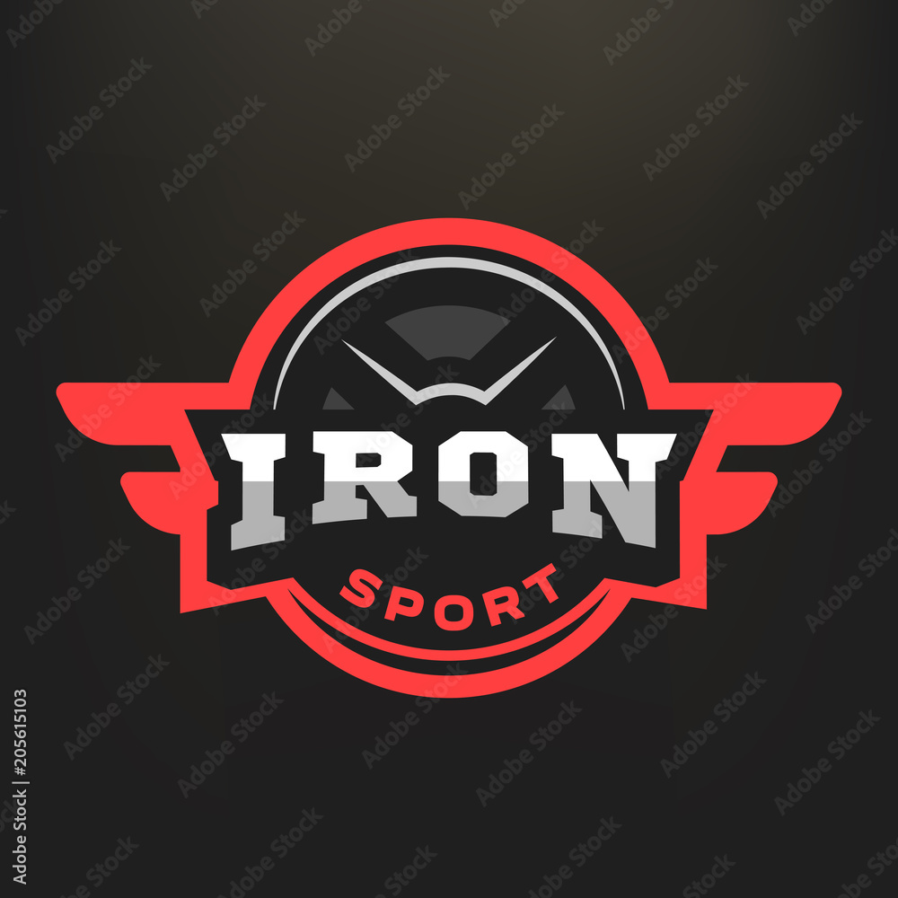 Fototapeta Iron sport logo, godło na ciemnym tle.