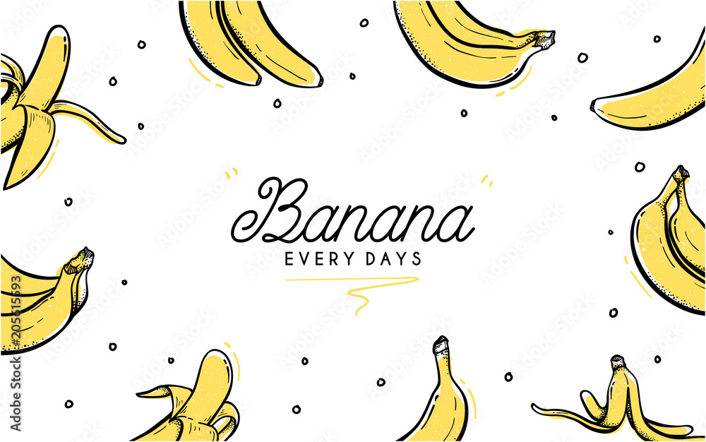 Banana Background Frame Hand drawn Style Creative design Sketch  Illustration with place for your text in the center for Wallpaper, Poster,  flyer design Stock Vector | Adobe Stock
