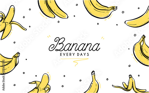Banana Background Frame Hand drawn Style Creative design Sketch Illustration with place for your text in the center for Wallpaper, Poster, flyer design