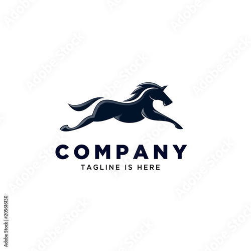 Simple elegant running jump horse logo