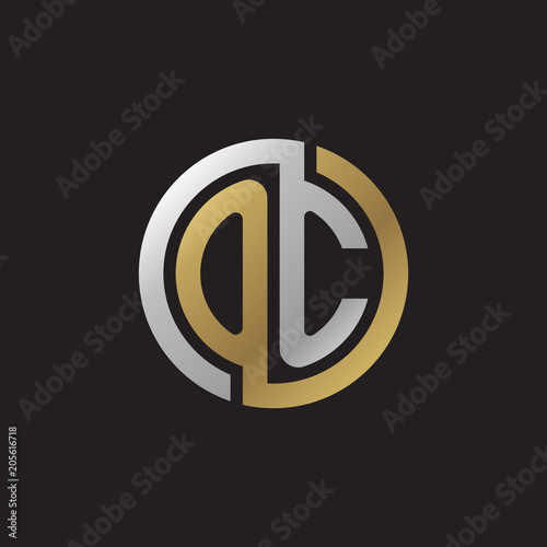 Initial letter OC, looping line, circle shape logo, silver gold color on black background