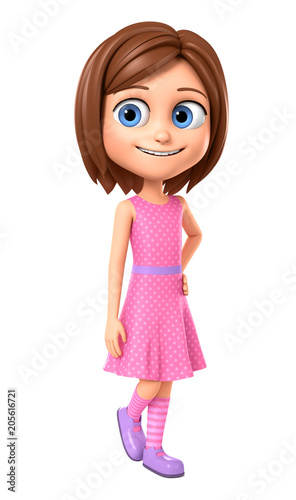 Girl in pink dress on a white background. 3d render illustration.