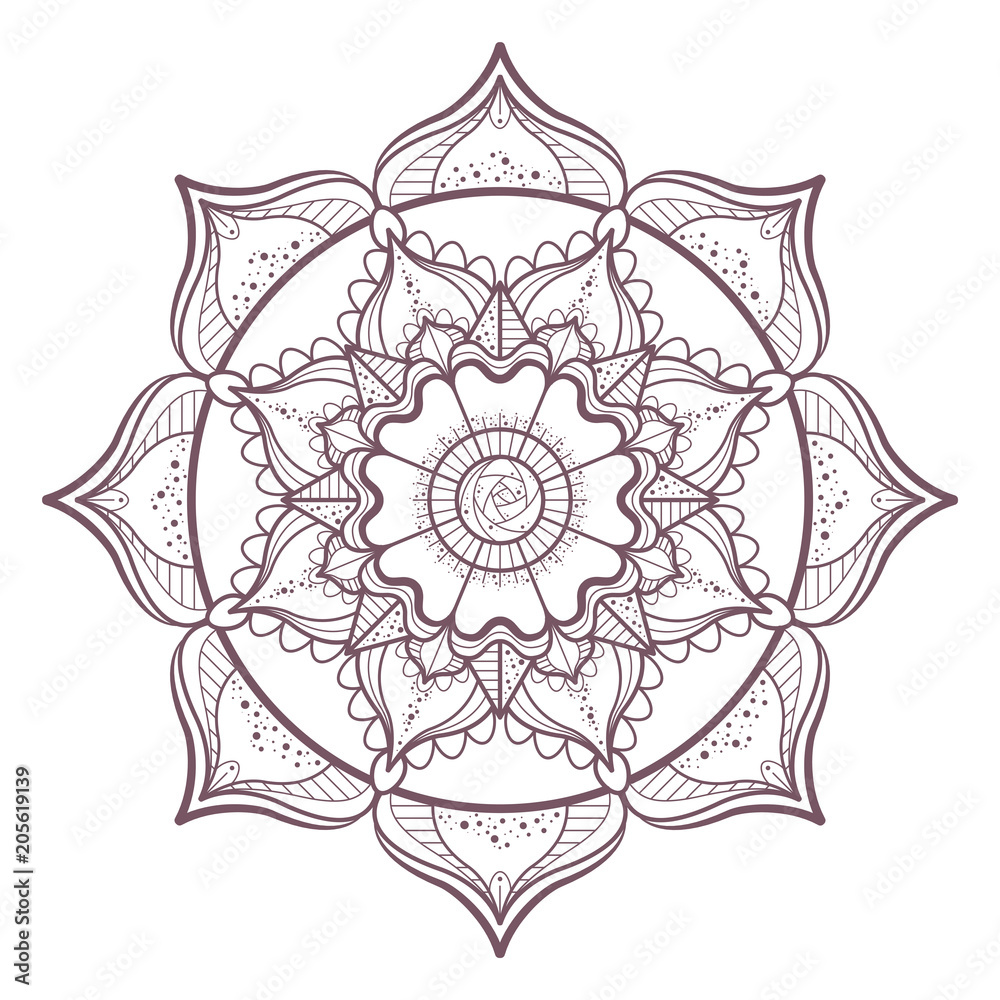 Line art of circular intricate mandala design for coloring books Stock