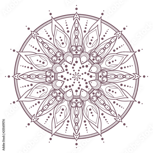 Line art of circular intricate mandala design for coloring books