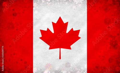 Illustration of a Kanadian Flag with a frame of a flowered pattern