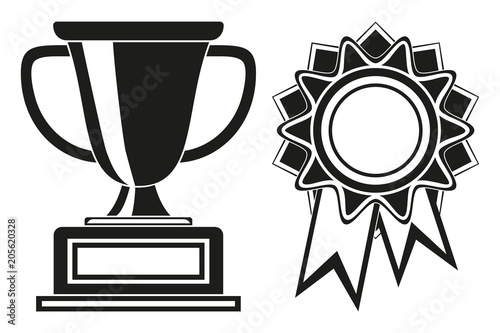 Black and white goblet and rosette award set.